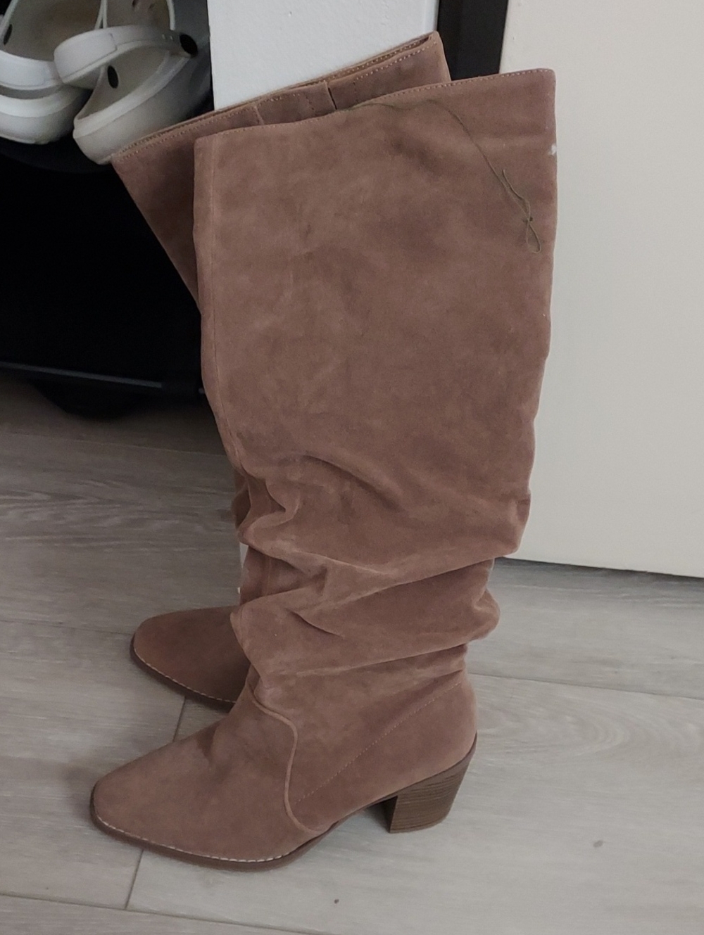 Universal Thread Taupe Suede Over-The-Knee Slouch Boots